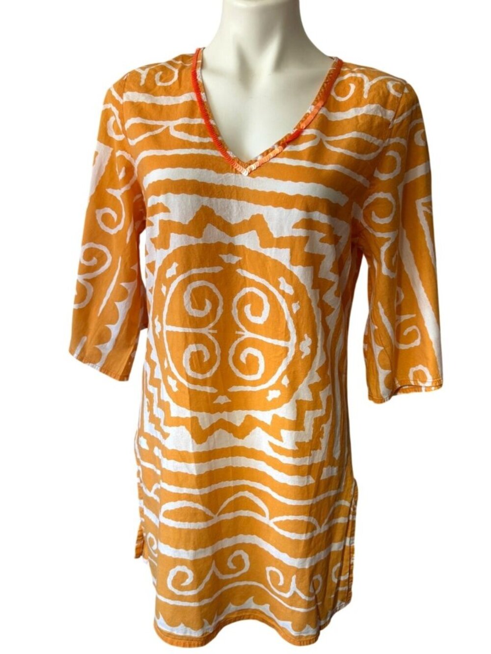 Bamboo Threads Orange and White Tunic Dress - Size S/M